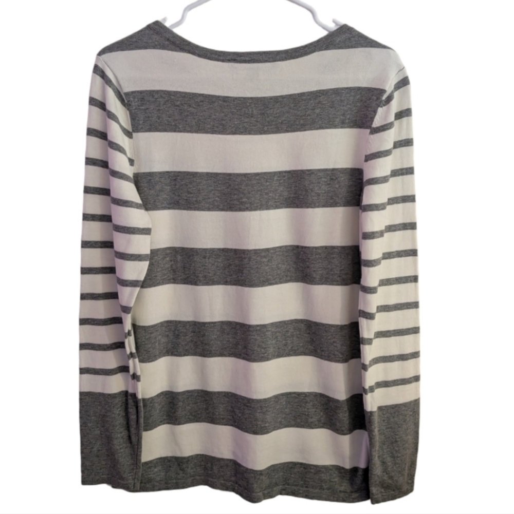 Women's Tommy Hilfiger Gray & White Striped Crew Neck Sweater M - Picture 8 of 8